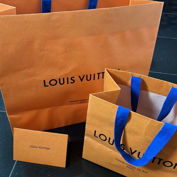 Louis Vuitton paper orange gift bag receipt holder shopping decor storage auth - Picture 4 of 5